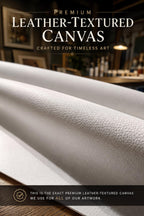 The image is a close-up of a premium leather-textured canvas, showcasing its texture and quality.